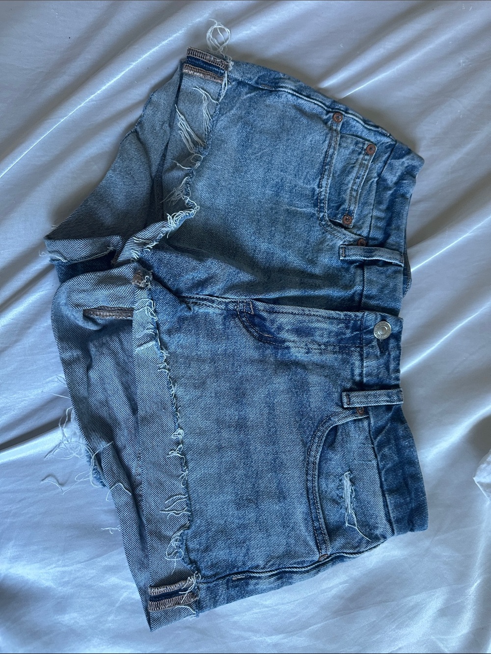 American Eagle Outfitters Distressed High-Rise Denim Shorts - Light Blue